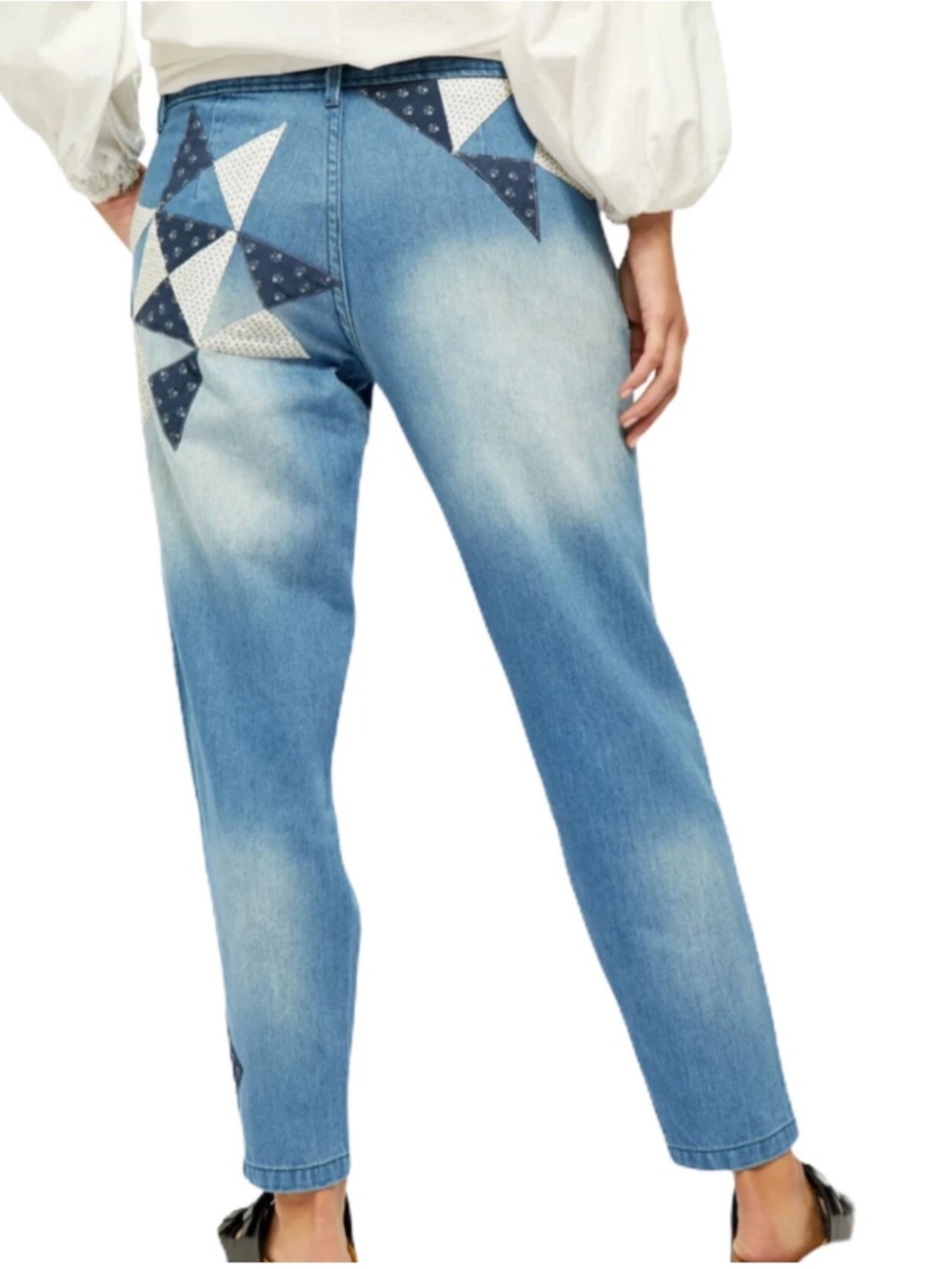 Free People Down To Earth Jeans Embroidered Patchwork Denim Boho Women’s Size 27 - Picture 2 of 14